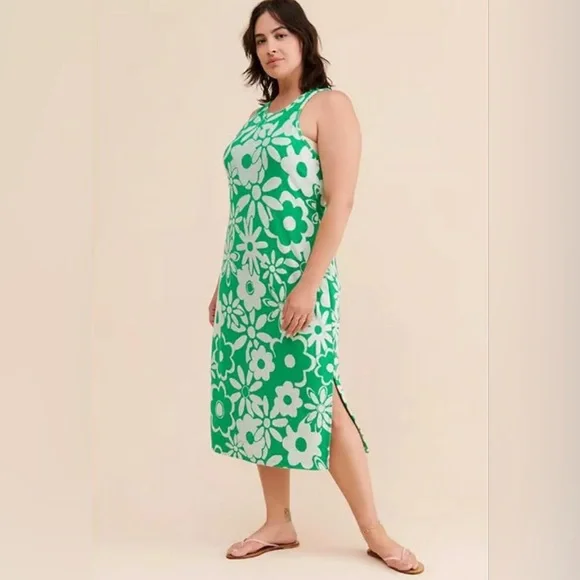 Daily Practice by Anthropologie Terry Cloth Dress Green White Size Large - Picture 1 of 7